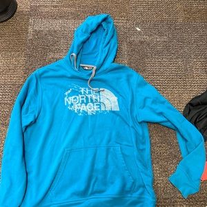 Blue and Grey North Face hoodie
